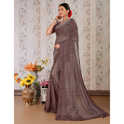 Brown Tikali With Floral Embroidered Lycra Saree