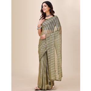 Mehandi Green Foil Printed Lycra Saree