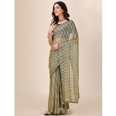 Mehandi Green Foil Printed Lycra Saree