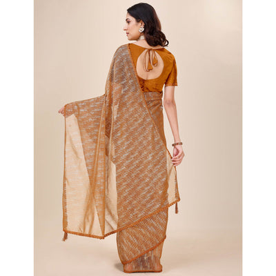 Chikoo Foil Printed Lycra Saree