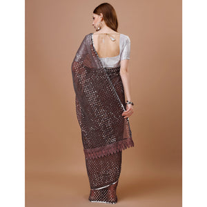 Brown Sequins Embroidered Lycra Saree