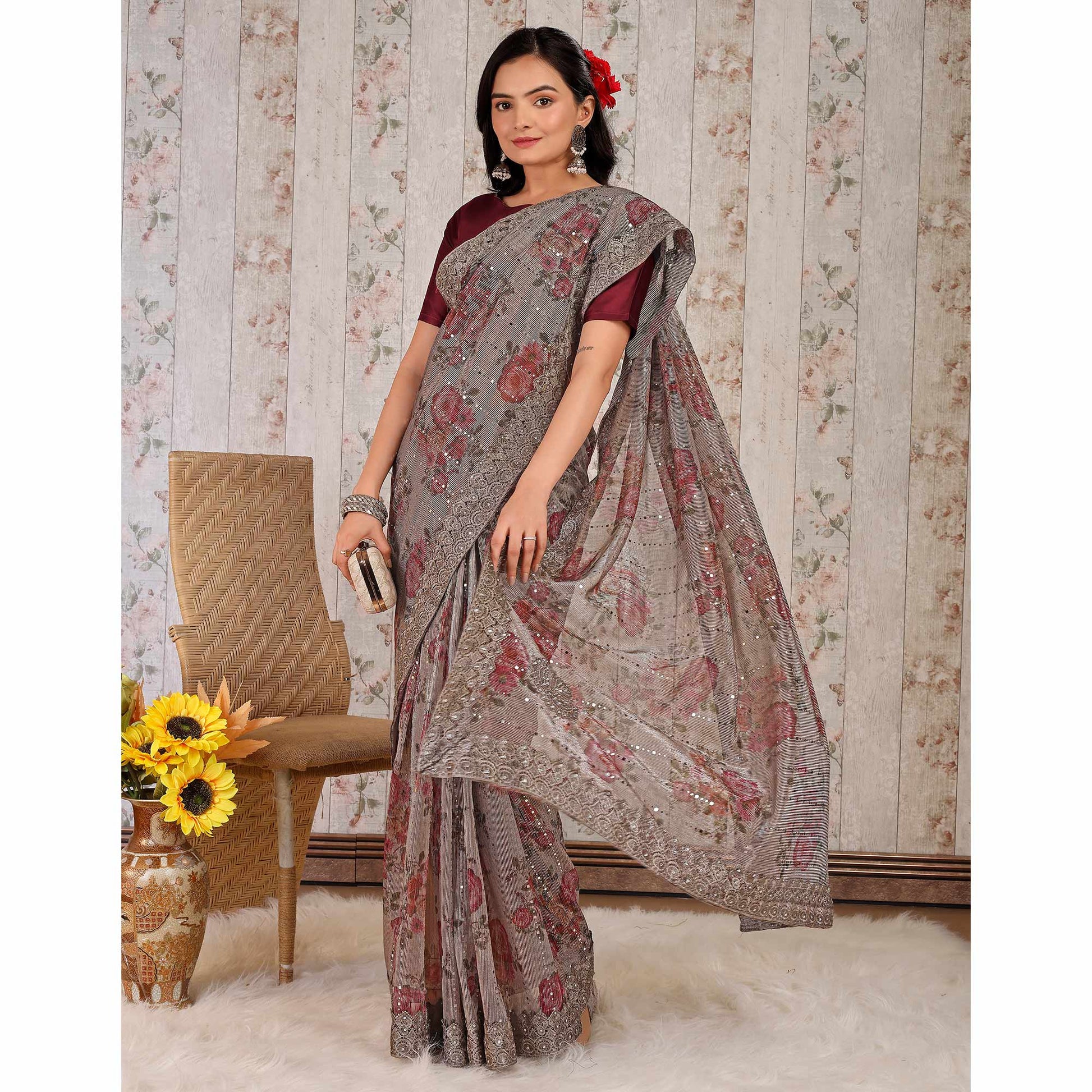 grey-floral-digital-printed-lycra-saree-with-embroidered-border