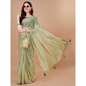 Light Green Foil Printed Lycra Saree