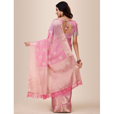 Light Pink Woven Chiffon Saree