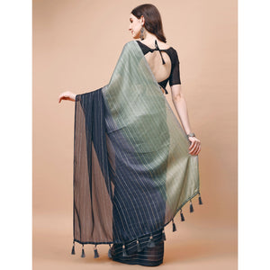 Grey Zari Woven Chiffon Saree