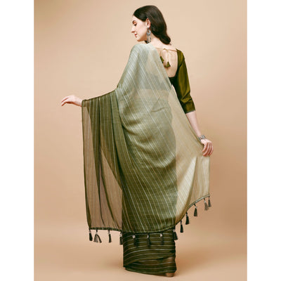 Mehendi Green Zari Woven Chiffon Saree