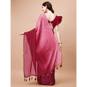 Maroon Zari Woven Chiffon Saree