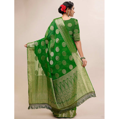 green-woven-chiffon-saree-with-tassels