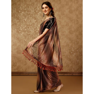Brown Ombre Printed Lycra Ready To Wear Saree