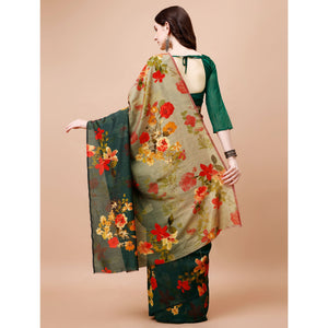 green-brown-floral-printed-vichitra-silk-saree