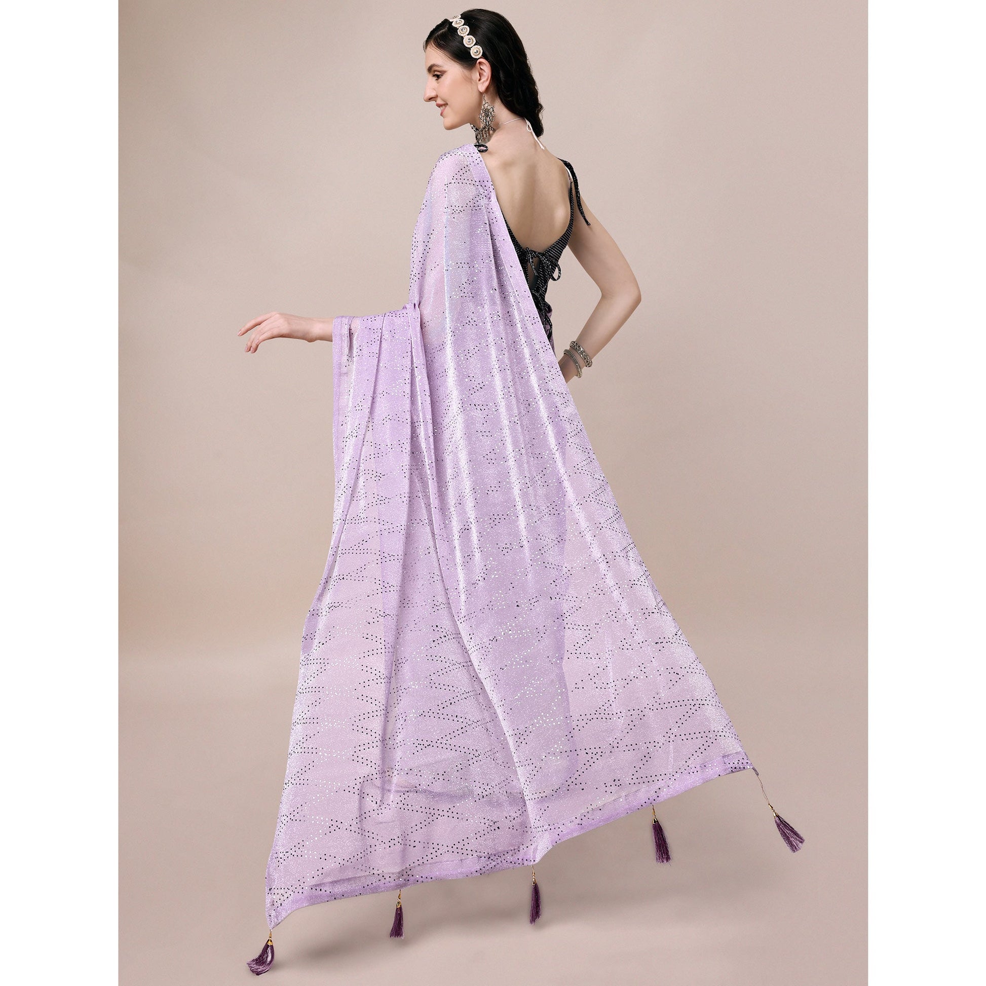 Light Purple Foil Printed Rayon Saree