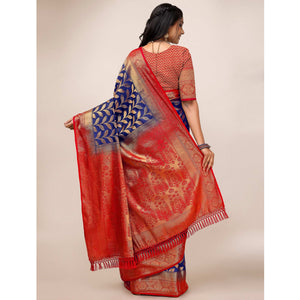 Blue Woven Dola Silk Saree With Tassels