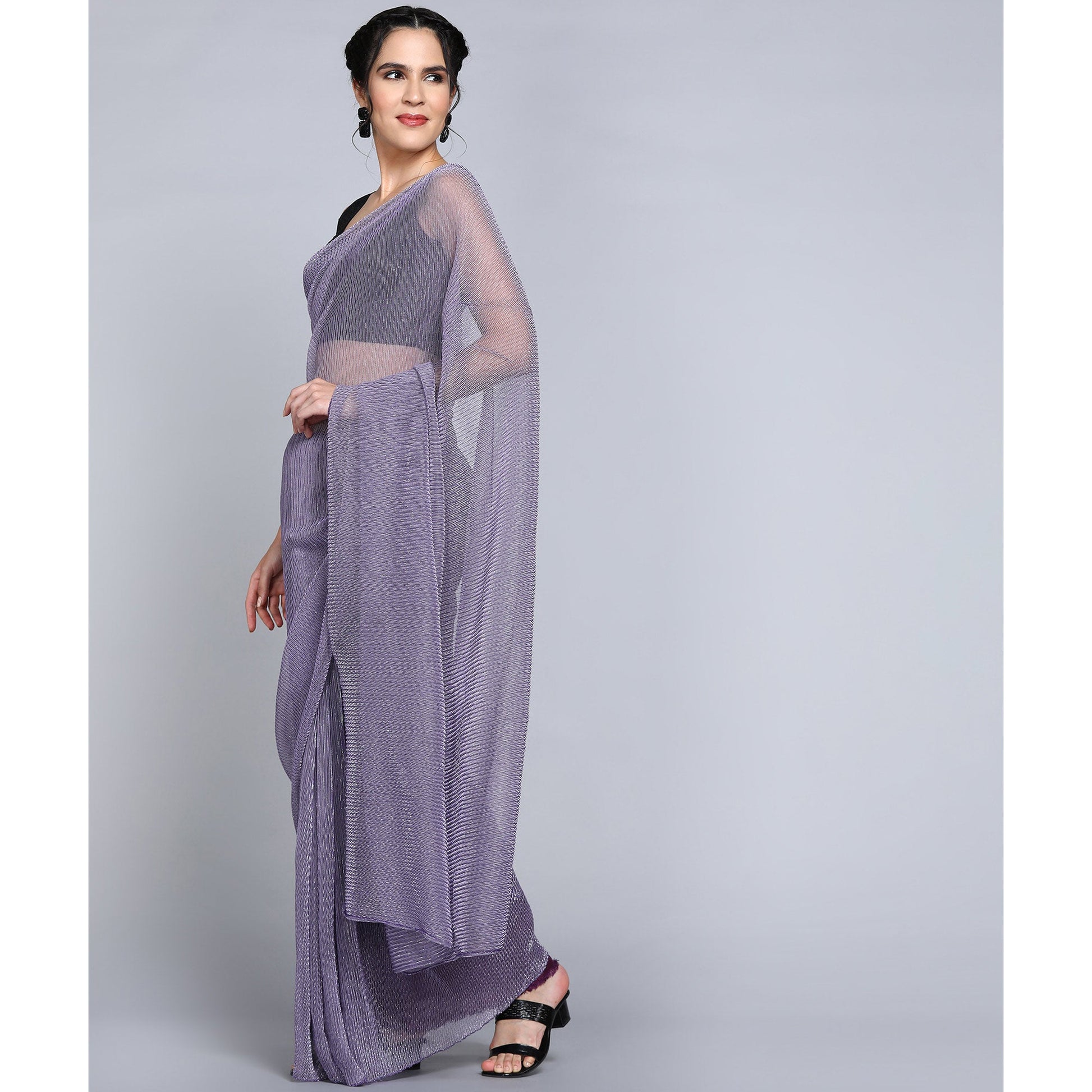Lavender Solid Lycra Crush Saree