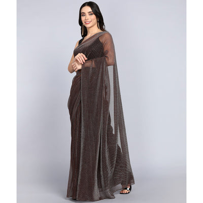 Brown Solid Lycra Crush Saree