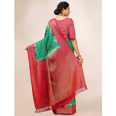 green-woven-dola-silk-saree-with-tassels