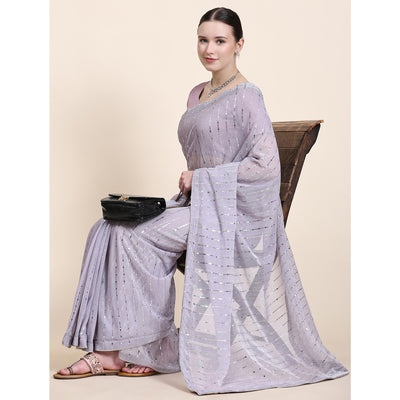 Lavender Tikali Work Lycra Saree