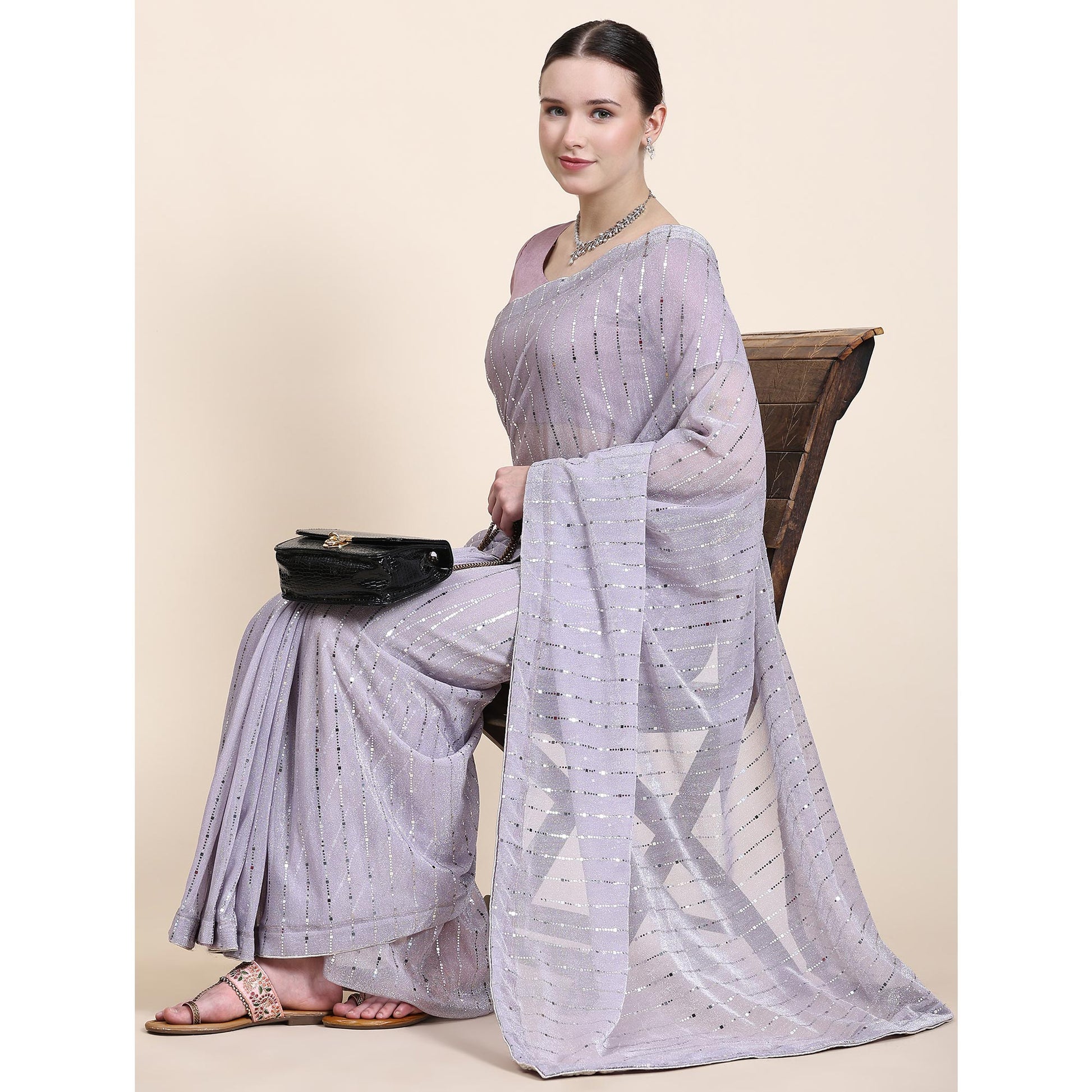 Lavender Tikali Work Lycra Saree