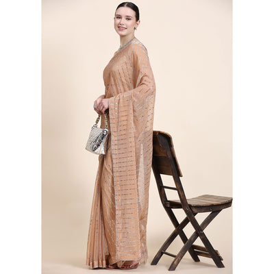 Light Peach Tikali Work Lycra Saree