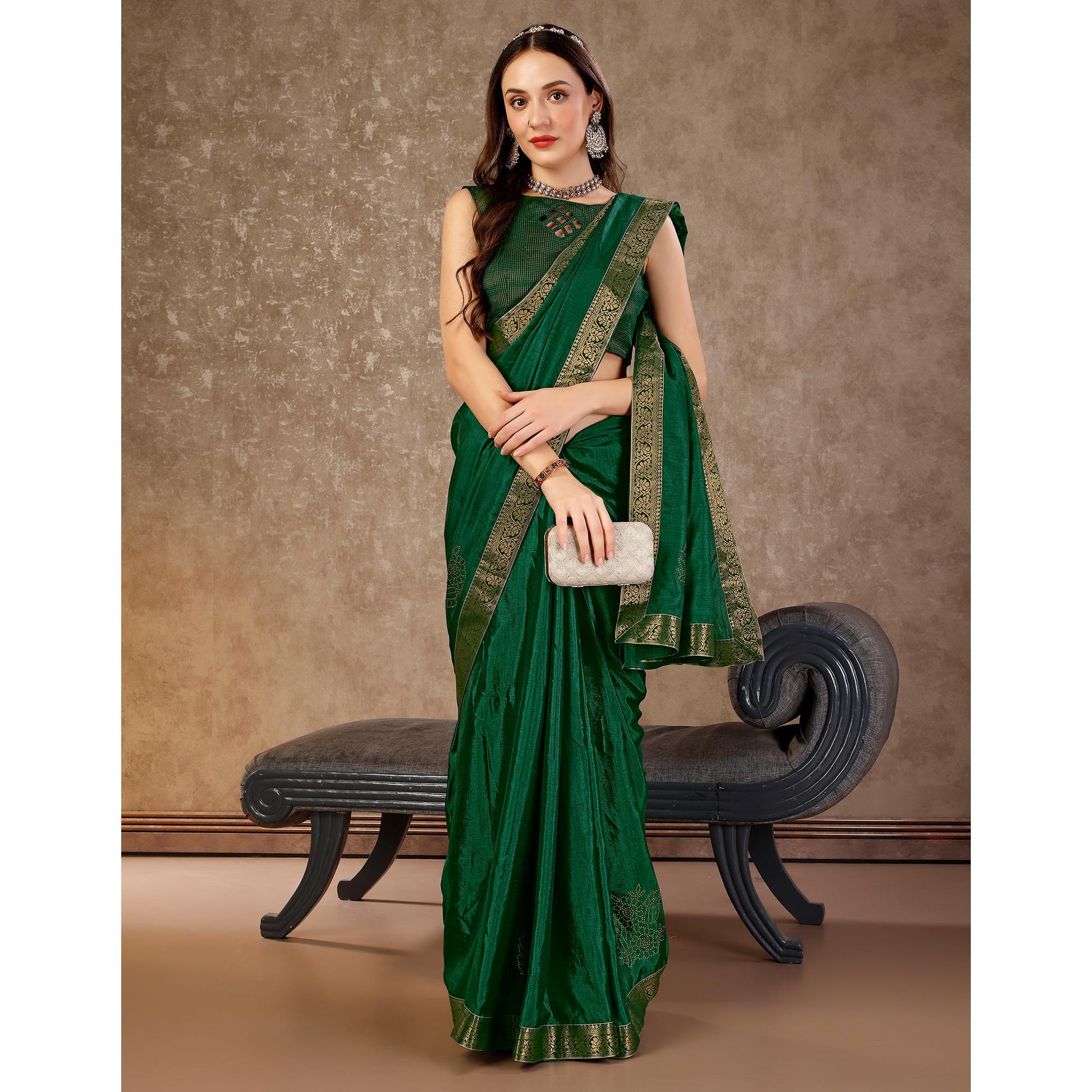 green-floral-swarovski-work-vichitra-silk-saree-with-lace-border