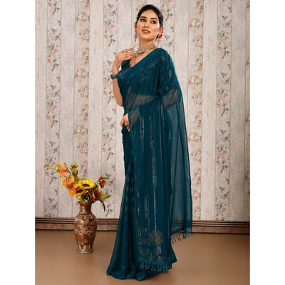 Morpich Swarovski Work Chiffon Saree With Tassels