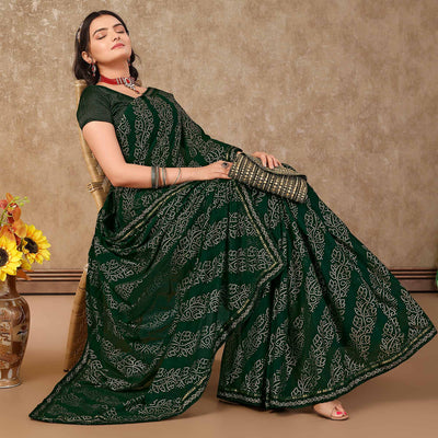 green-bandhani-foil-printed-chiffon-saree-with-lace-border