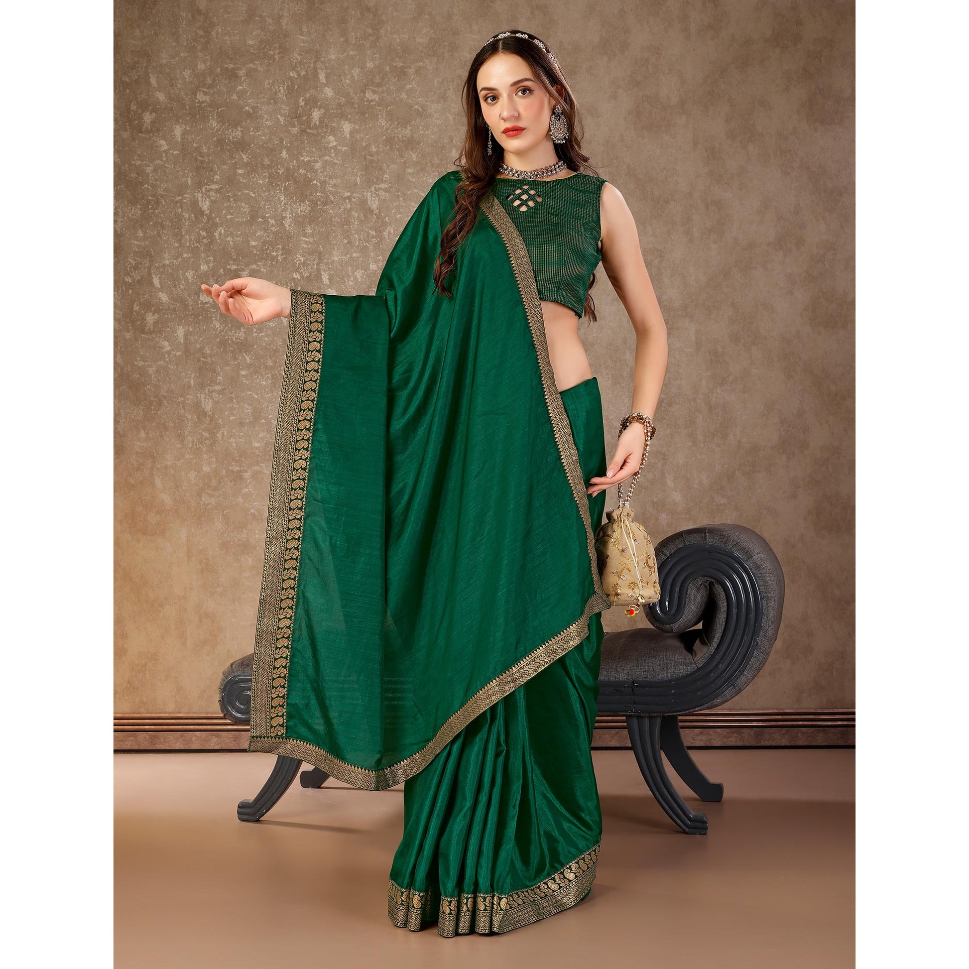 green-solid-saree-vichitra-silk-with-zari-lace-border