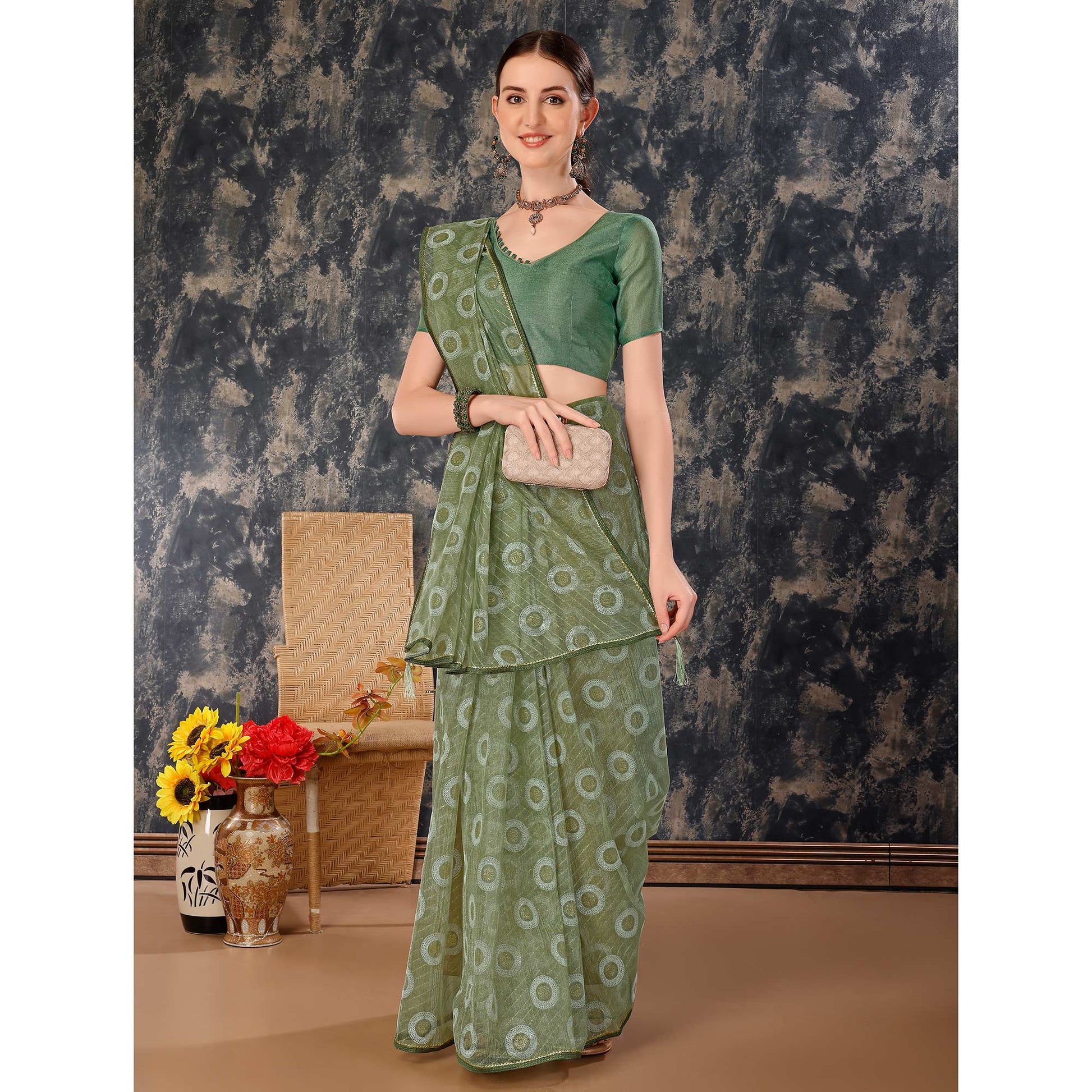 green-printed-with-zari-work-cotton-silk-saree-with-lace-border-1
