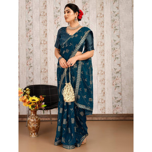 Morpich Floral Foil Printed Chiffon Saree With Lace Border