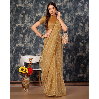 Chikoo Zari Printed Cotton Silk Saree Lace Border