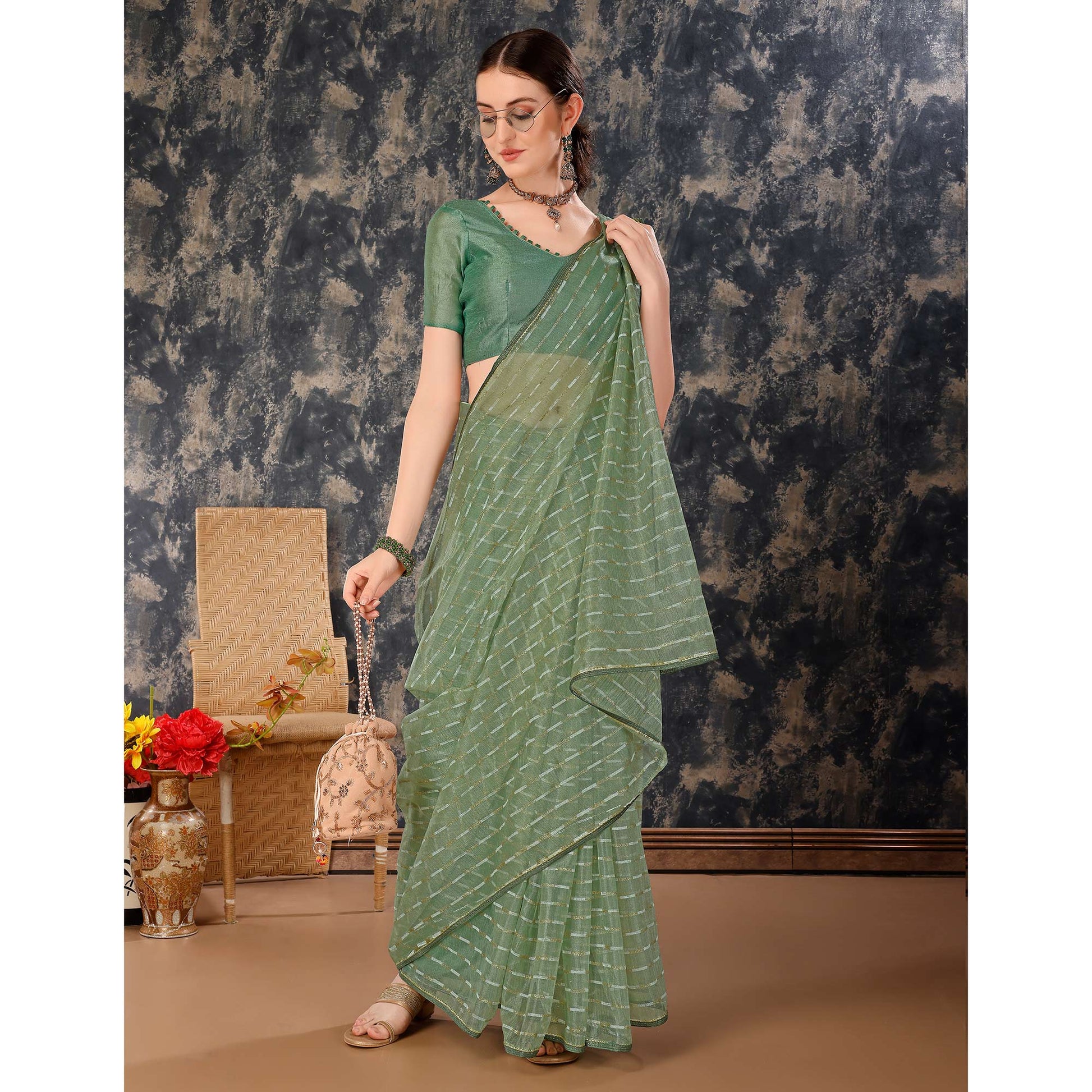 green-zari-printed-cotton-silk-saree-lace-border