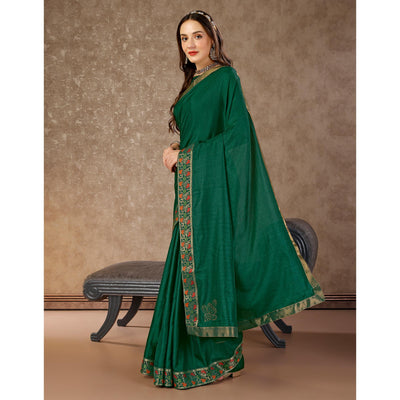 green-swarovski-work-vichitra-silk-saree-lace-border