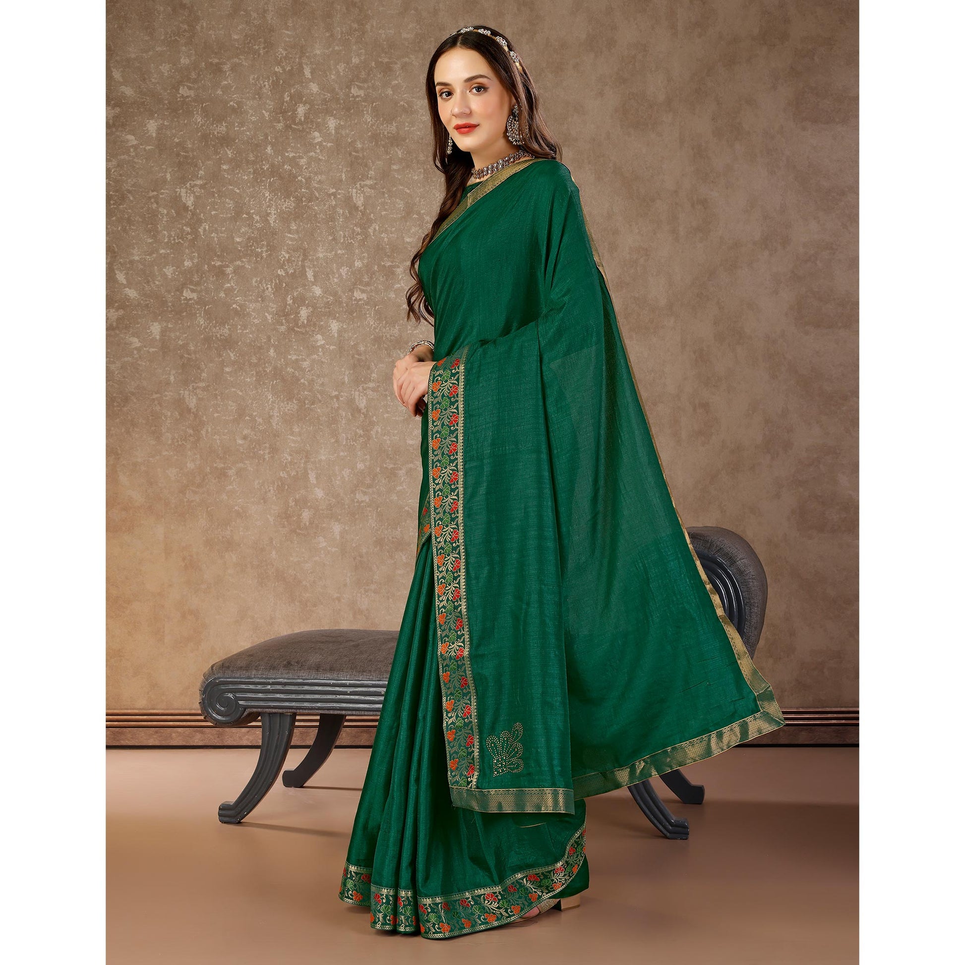 green-swarovski-work-vichitra-silk-saree-lace-border