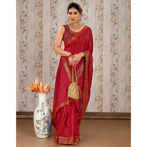 Maroon Swarovski Work Vichitra Silk Saree Lace Border