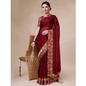 Maroon Swarovski With Bandhani Printed Border Art Silk Saree