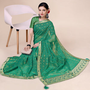 green-bandhani-foil-printed-chiffon-saree-with-tassels