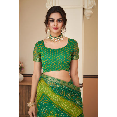 green-bandhani-printed-chiffon-saree-with-lace-border