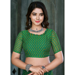 green-lemon-yellow-bandhani-printed-chiffon-saree