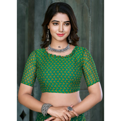 green-lemon-yellow-bandhani-printed-chiffon-saree