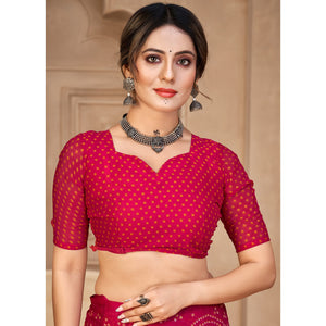 Magenta Bandhani Printed Chiffon Saree