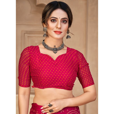Magenta Bandhani Printed Chiffon Saree