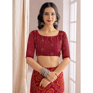 Maroon Bandhani Printed Chiffon Saree