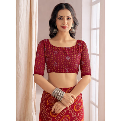 Maroon Bandhani Printed Chiffon Saree