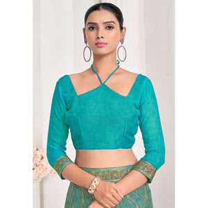 green-geometric-printed-chiffon-saree-with-lace-border-1