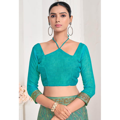 green-geometric-printed-chiffon-saree-with-lace-border-1