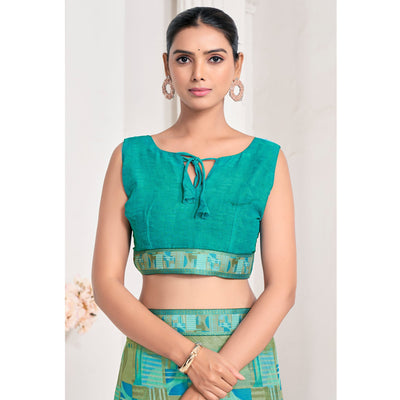 green-geometric-printed-chiffon-saree-with-lace-border-2