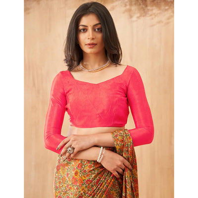 Multicolor Floral Printed Crepe Saree