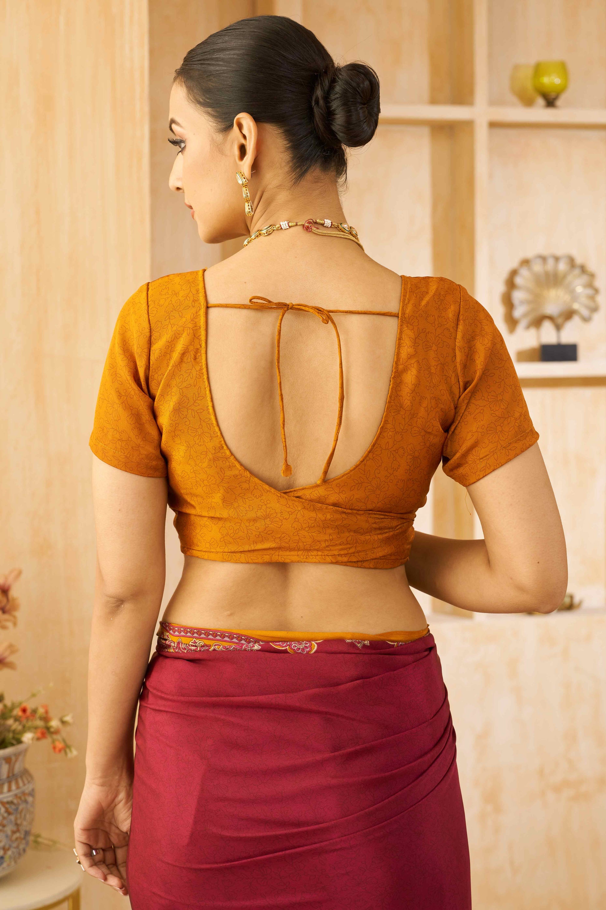 Maroon Floral Printed Crepe Silk Saree