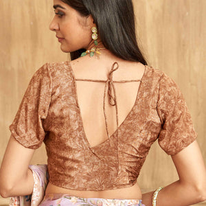 Light Brown Floral Printed Crepe Silk Saree