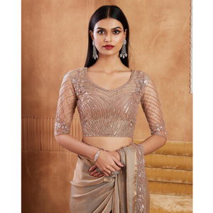 Grey Sequins Embroidered Satin Silk Saree