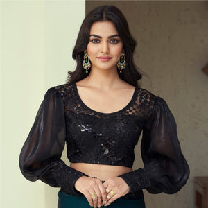 Bottle Green Sequins Embroidered Georgette Saree